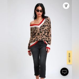 Lulu’s Style Instinct Leopard Print Color Block V-Neck Sweater EUC - Size S/M